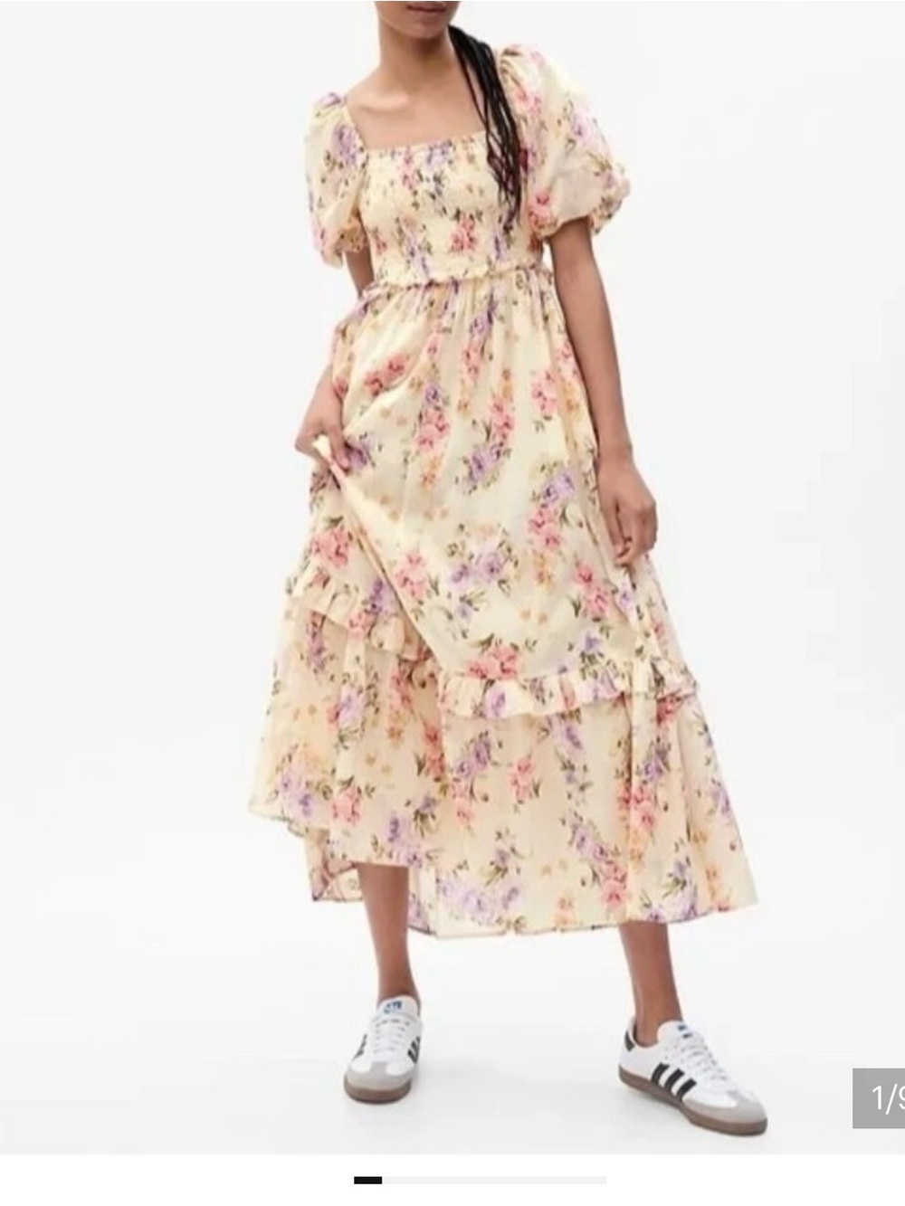 GAP x LoveShackFancy Floral Puff Sleeve Smocked Midi Dress S
